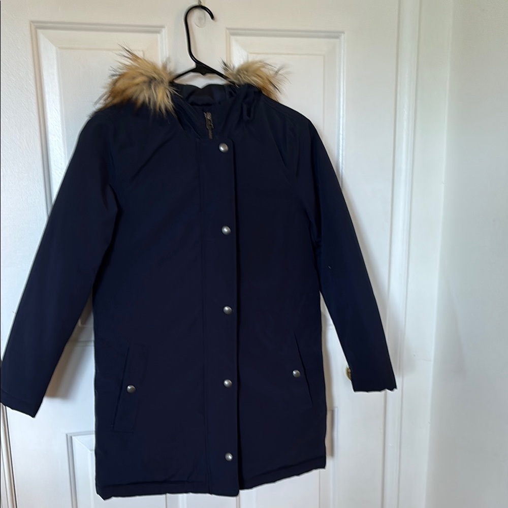 J. Crew Navy Parka with Faux Fur Trim